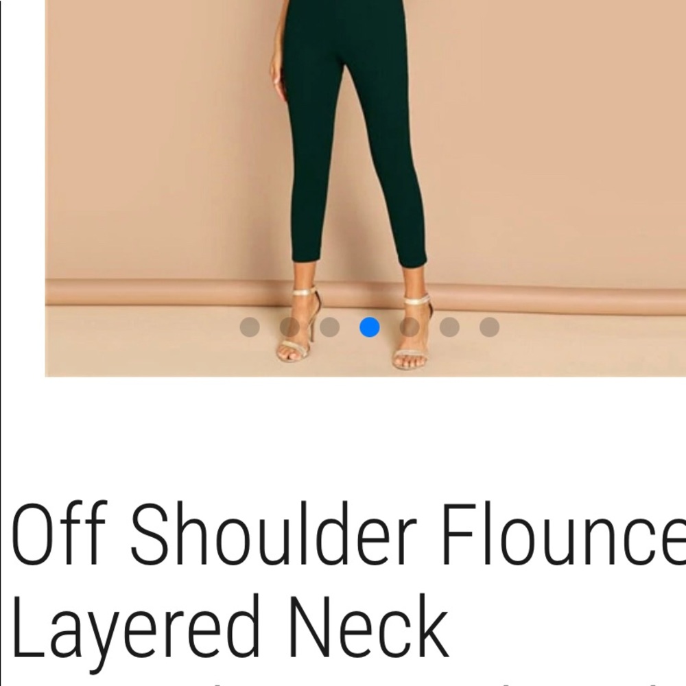 Off Shoulder Flounce layered sweetheart Tailored Jumpsuit in dark green color